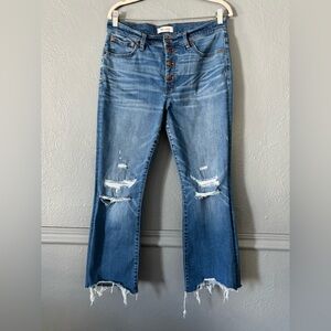 Madewell Cali Demi Boot Crop Jeans Distressed Raw Hem Button Fly Size 30